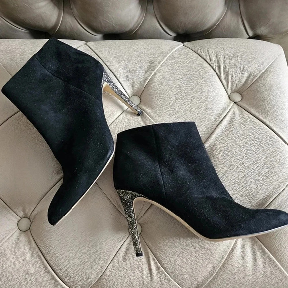 ❤HOST PICK❤️ Kate Spade Suede Niko Booties Glitter Heels Black Ankle  siz… - Picture 2 of 6